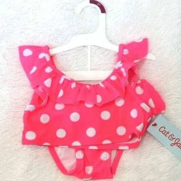 Toddler Girls Polka Dot Print Two Piece Swimsuit by Cat & Jack (Sz 3T) Noen Pink - Picture 2 of 5